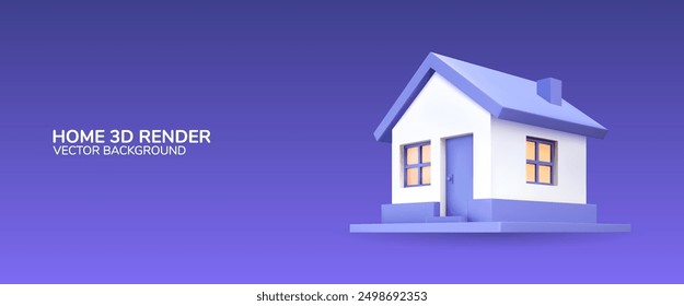 Home 3d vector in a minimalistic style for the interface of applications and web pages. Plastic render of house on isolated white background. 3d cartoon illustration symbol of security and protection.