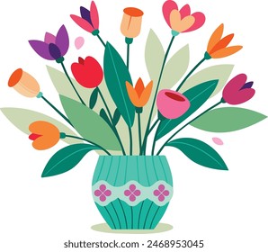 home décor accessory, vase with flower vector artwork illustration