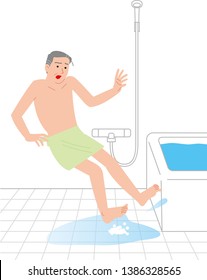 Home accident of the elderly. Fall in the bath.