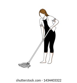 Home activities: A woman is mopping the floor