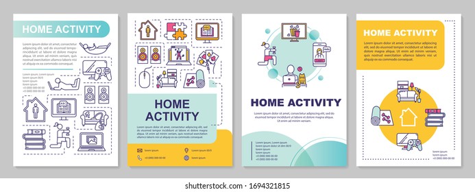 Home activity brochure template. Online education, games and fitness. Flyer, booklet, leaflet print, cover design with linear icons. Vector layouts for magazines, annual reports, advertising posters