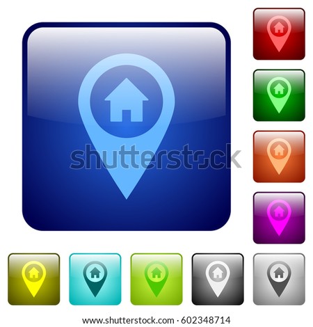 Home address GPS map location icons in rounded square color glossy button set