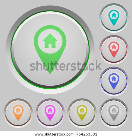 Home address GPS map location color icons on sunk push buttons