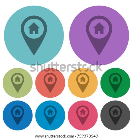 Home address GPS map location darker flat icons on color round background