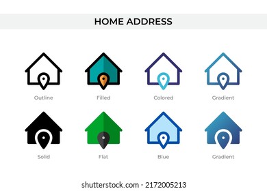 Home Address icon in different style. Home Address vector icons designed in outline, solid, colored, filled, gradient, and flat style. Symbol, logo illustration. Vector illustration