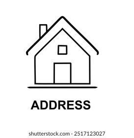 Startseite Adresse Symbol Logo, Vektorgrafik. Hausortsschild. Ort für die Lieferung nach Hause, Home-Symbol, GPS, Navigation, Ort, Adresse. Vektorgrafik einzeln auf weißem Hintergrund. Hüttenform.