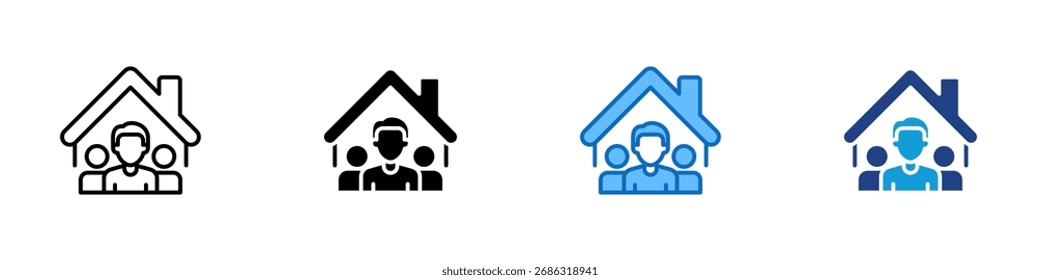 Home Agent Multiple Style Icon Design Vetor - Casa com uma pessoa dentro, representando agente imobiliário, corretor ou gerente de propriedade