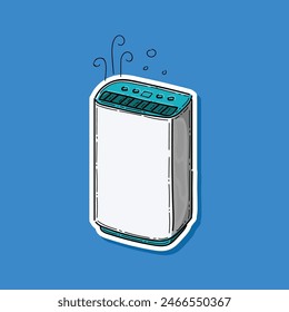 Purificador de aire doméstico. Purificador de aire de Vector aislado en un fondo azul del ícono de ilustración. Un dispositivo para limpiar y humidificar el aire para el hogar. Dispositivo De Limpieza Y Humidificación