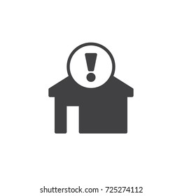 Home alert icon vector, filled flat sign, solid pictogram isolated on white. House with exclamation mark symbol, logo illustration.