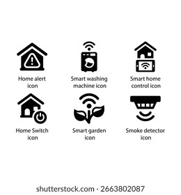 Home alert, Washing machine, Home control, Home Switch, Smart garden, Smoke detector, icon