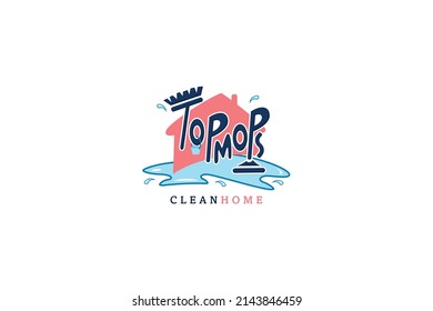 Home apartment cleaning and washing service vector logo design template.