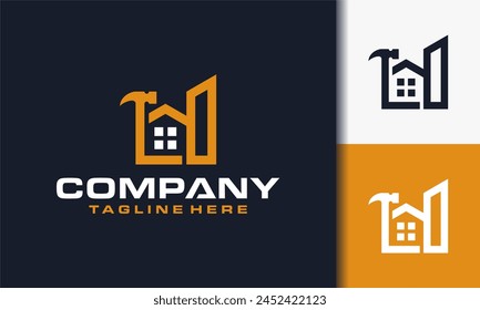 home apartment workshop equipment logo vector building, with house and hammer icons