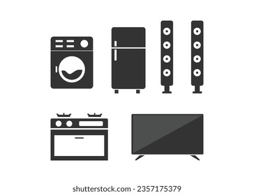 Home appliance icon set silhouette design template isolated