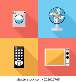 Home appliance icons. Flat design style modern vector illustration. Isolated on stylish color background. Flat long shadow icon. Elements in flat design.