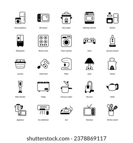 Home Appliance icons set isolate white background vector stock illustration