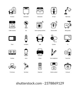 Home Appliance icons set isolate white background vector stock illustration