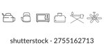 Home appliance and lifestyle objects featuring teapot kettle microwave toaster ironing board and ceiling fan as icon vector illustration set