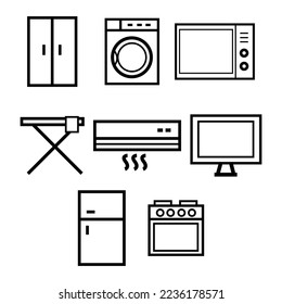 Home appliance line art vector icon symbols.