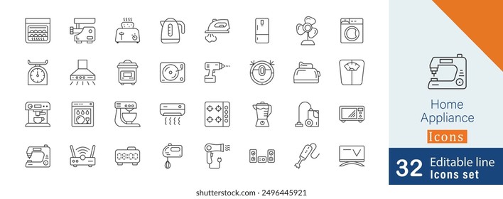 Home Appliance Line Editable Icons set. 