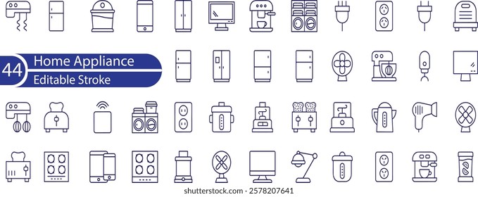 Home Appliance Line Editable Icons set. Vector illustration in modern thin line style of devices related icons , kitchen, office equipment, personal care accessories, and more.