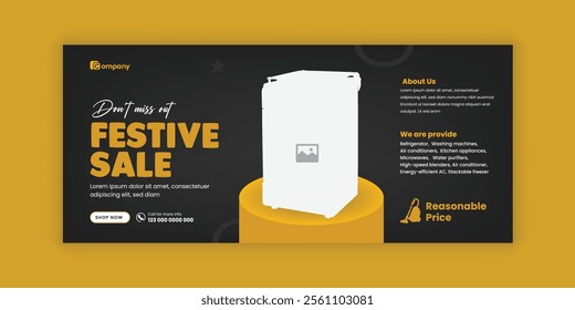 Home Appliance Sale social media cover banner design Template and Kitchen Interior Equipment festive Sale online horizontal banner Template