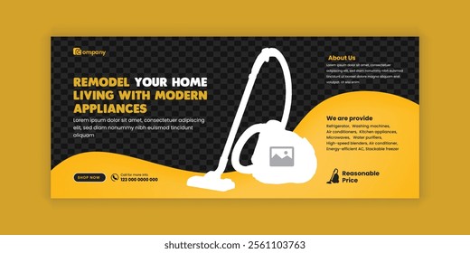 Home Appliance Sale social media cover banner design Template and  Appliance Flash sale horizontal banner Template