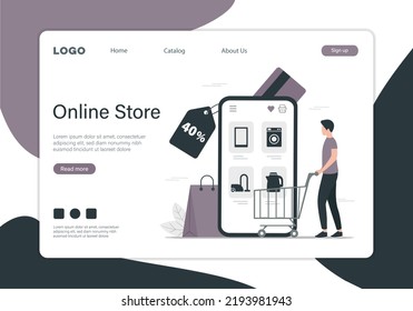 Home Appliance Store. Online Shopping. Landing Page Concept. Colored Flat Vector Illustration. 