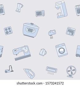 Home appliances background - Vector color seamless pattern of home and kitchen machines for graphic design