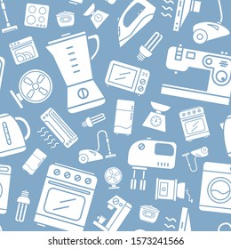 Home appliances background - Vector seamless pattern solid silhouettes of home and kitchen machines for graphic design