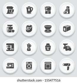 Home appliances black icons on with buttons.