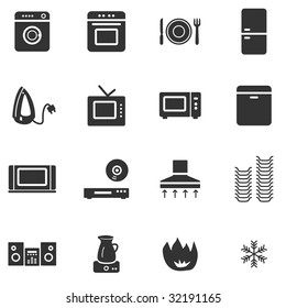 Home appliances black web icons