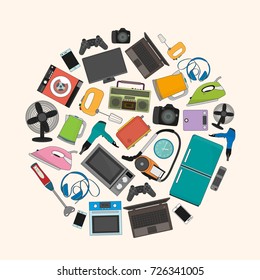 home appliances in a circle vector set