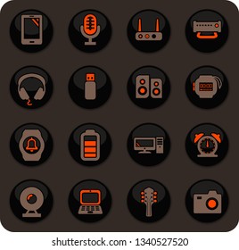 Home appliances color vector icons on dark background for user interface design