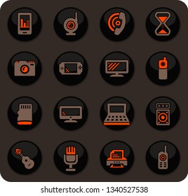 Home appliances color vector icons on dark background for user interface design