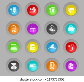 home appliances colored plastic round buttons vector icons for web and user interface design