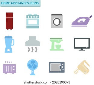 Home appliances colorful vector icon set