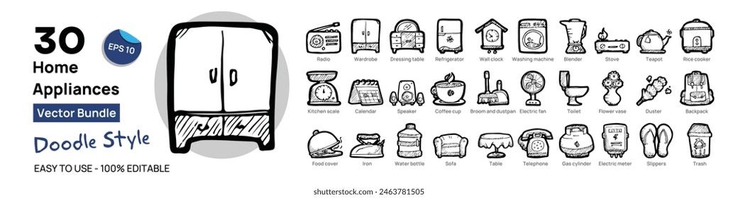 Home Appliances concept illustrations. Big Set of icon illustrations with doodle style. Flat design. All elements are isolated and easy to use