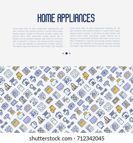 Home appliances concept with thin line icons: refrigerator, coffee machine, microwave, fryer. Household vector illustration for banner, web page, print media. 