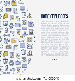 Home appliances concept with thin line icons: refrigerator, coffee machine, microwave, fryer. Household vector illustration for banner, web page, print media. 