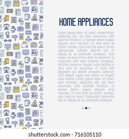 Home appliances concept with thin line icons: refrigerator, coffee machine, microwave, fryer. Household vector illustration for banner, web page, print media. 