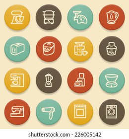 Home appliances contour icons with color buttons.