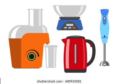 Home appliances cooking kitchen home equipment and flat style household cooking set electronics food template technology icon concept vector.