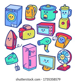 Home appliances cute doodle illustration