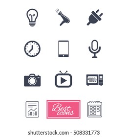 Home appliances, device icons. Electronics sign.