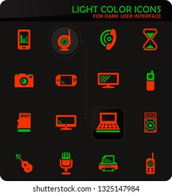 Home appliances easy color vector icons on dark background for user interface design