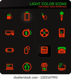 Home appliances easy color vector icons on dark background for user interface design