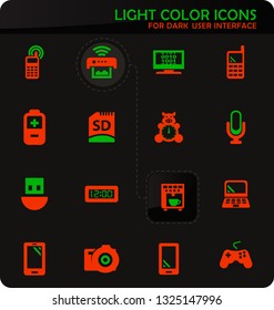 Home appliances easy color vector icons on dark background for user interface design