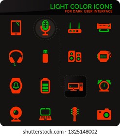 Home appliances easy color vector icons on dark background for user interface design