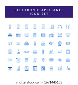 Home appliances electronic icon set with colorful modern Flat style design.