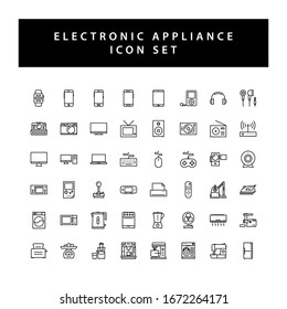Home appliances electronic icon set with black color outline style design.